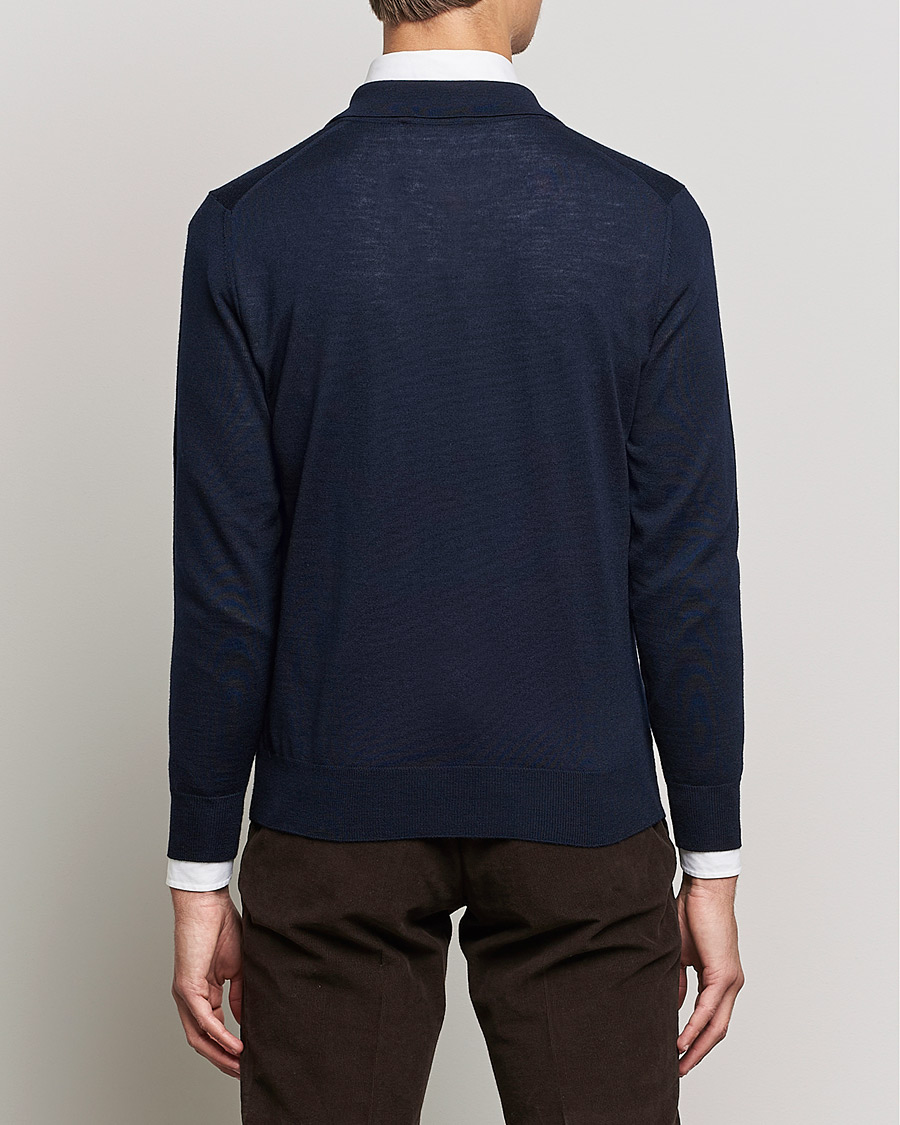 Mies | Puserot | Canali | Merino Wool Knitted Polo Navy