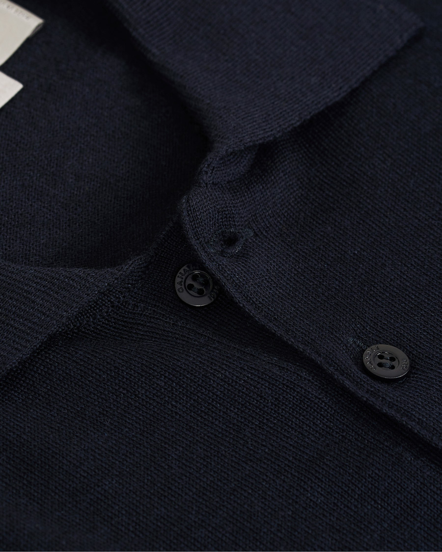 Mies | Puserot | Canali | Merino Wool Knitted Polo Navy