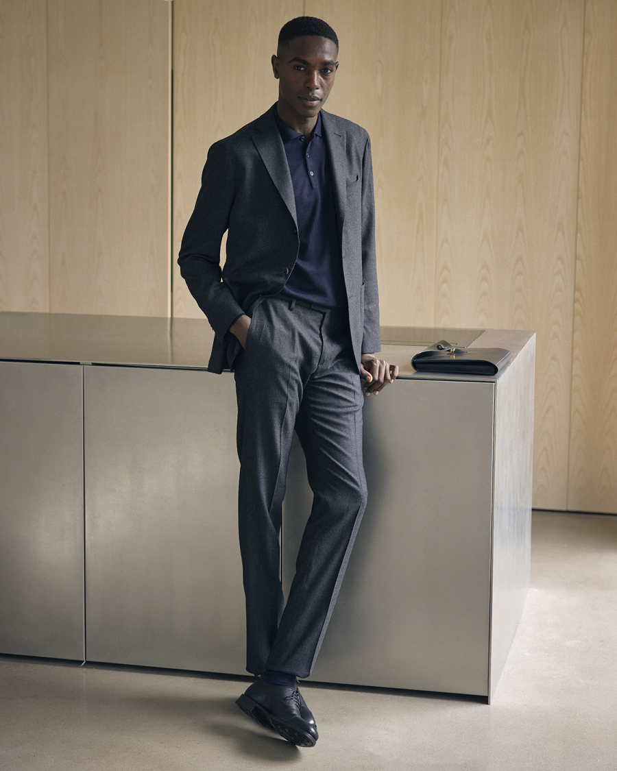 Mies | Puserot | Canali | Merino Wool Knitted Polo Navy