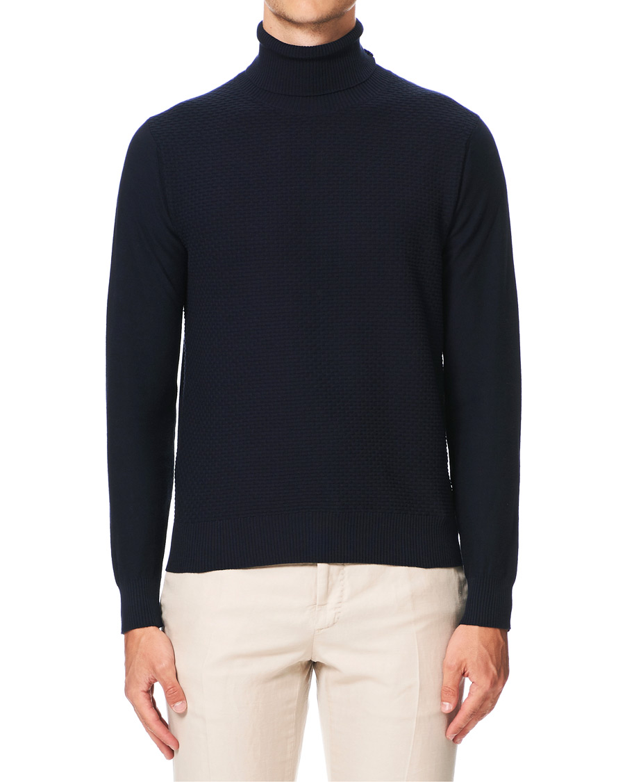 Mies | Puserot | Canali | Micro Pattern Turtleneck Navy