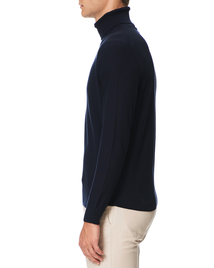 Mies | Puserot | Canali | Micro Pattern Turtleneck Navy
