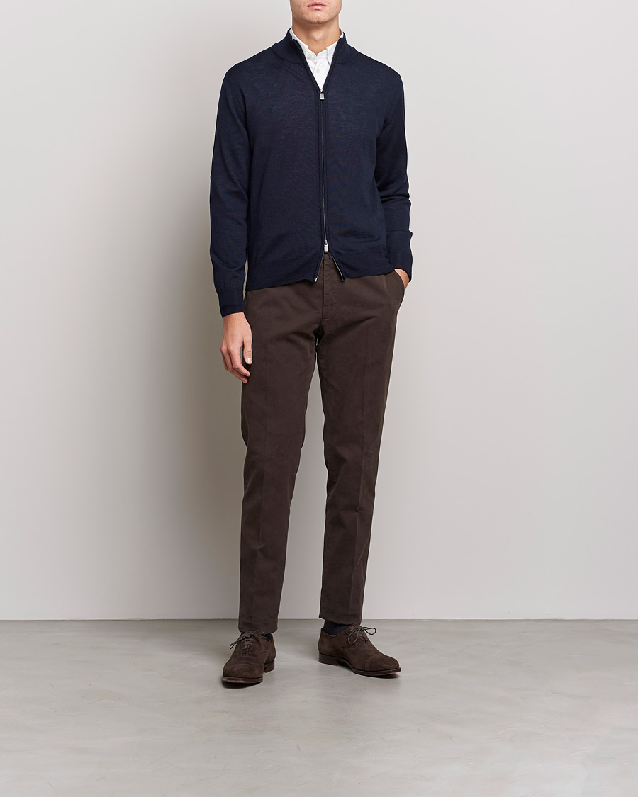 Mies | Puserot | Canali | Merino Wool Full Zip Navy