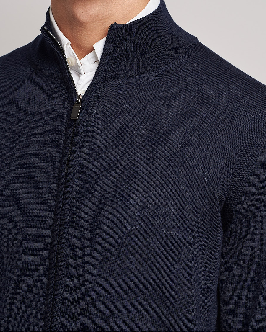 Mies | Puserot | Canali | Merino Wool Full Zip Navy