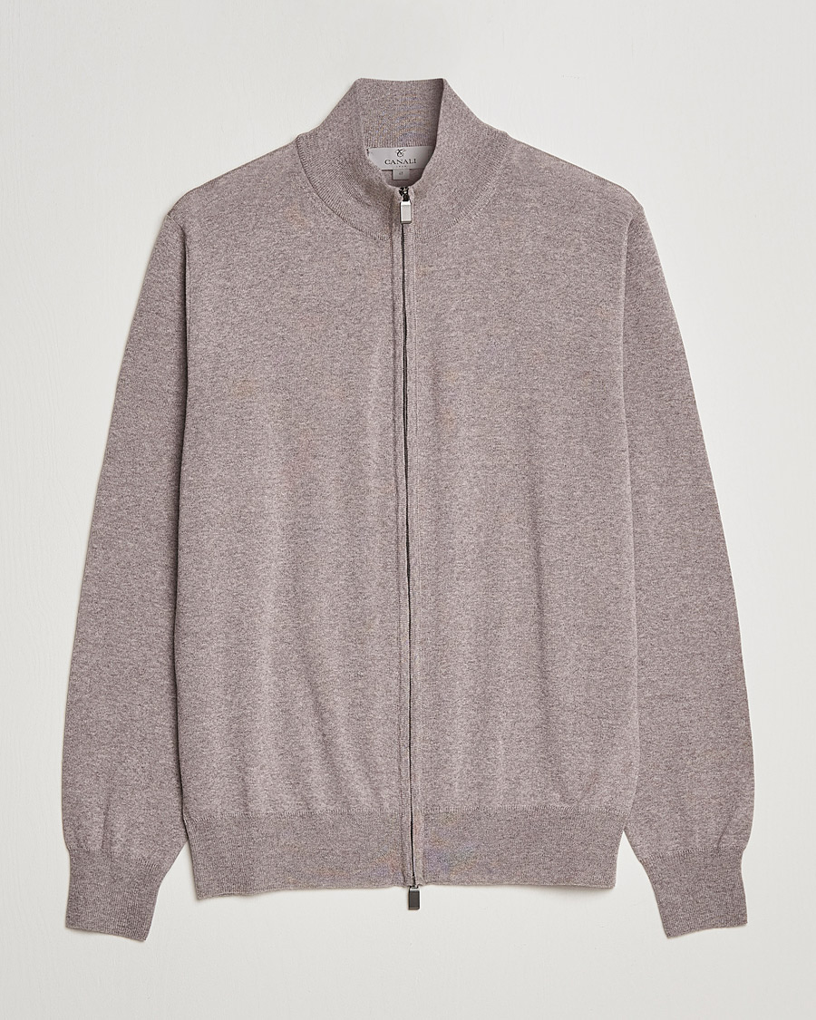 Mies | Puserot | Canali | Merino Wool Full Zip Beige