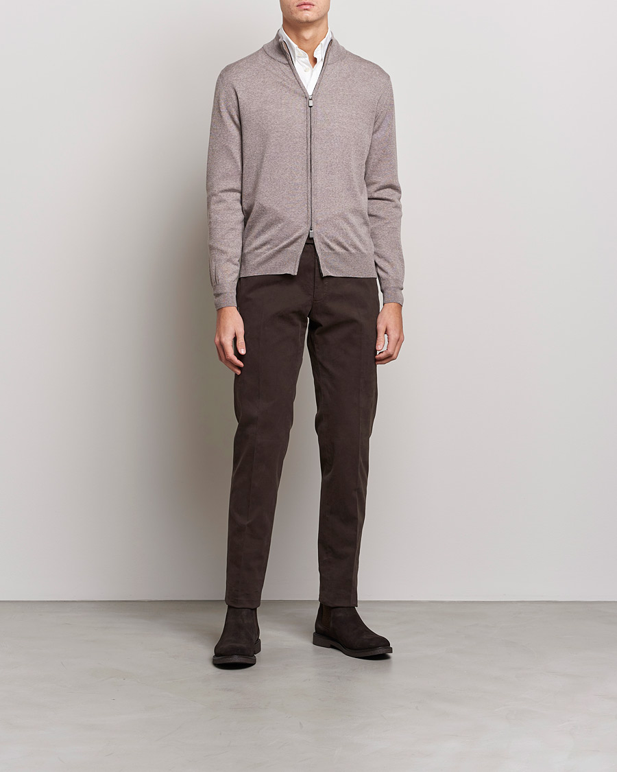 Mies | Puserot | Canali | Merino Wool Full Zip Beige