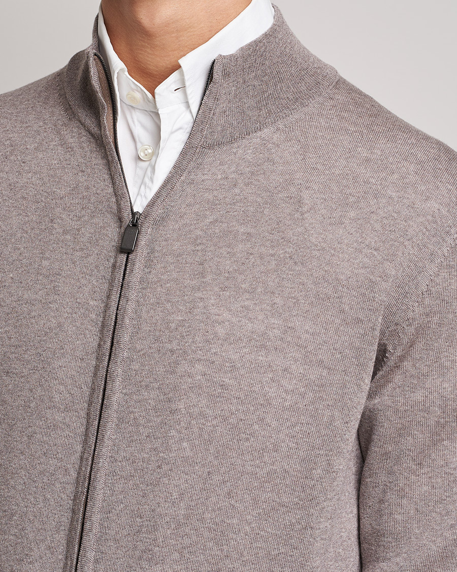 Mies | Puserot | Canali | Merino Wool Full Zip Beige