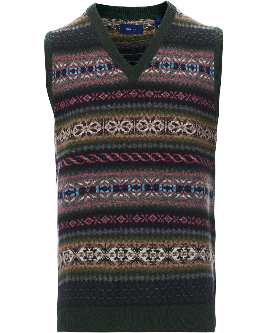 Mies | Puserot | Gant | Holiday Fairisle Slipover Tartan Green
