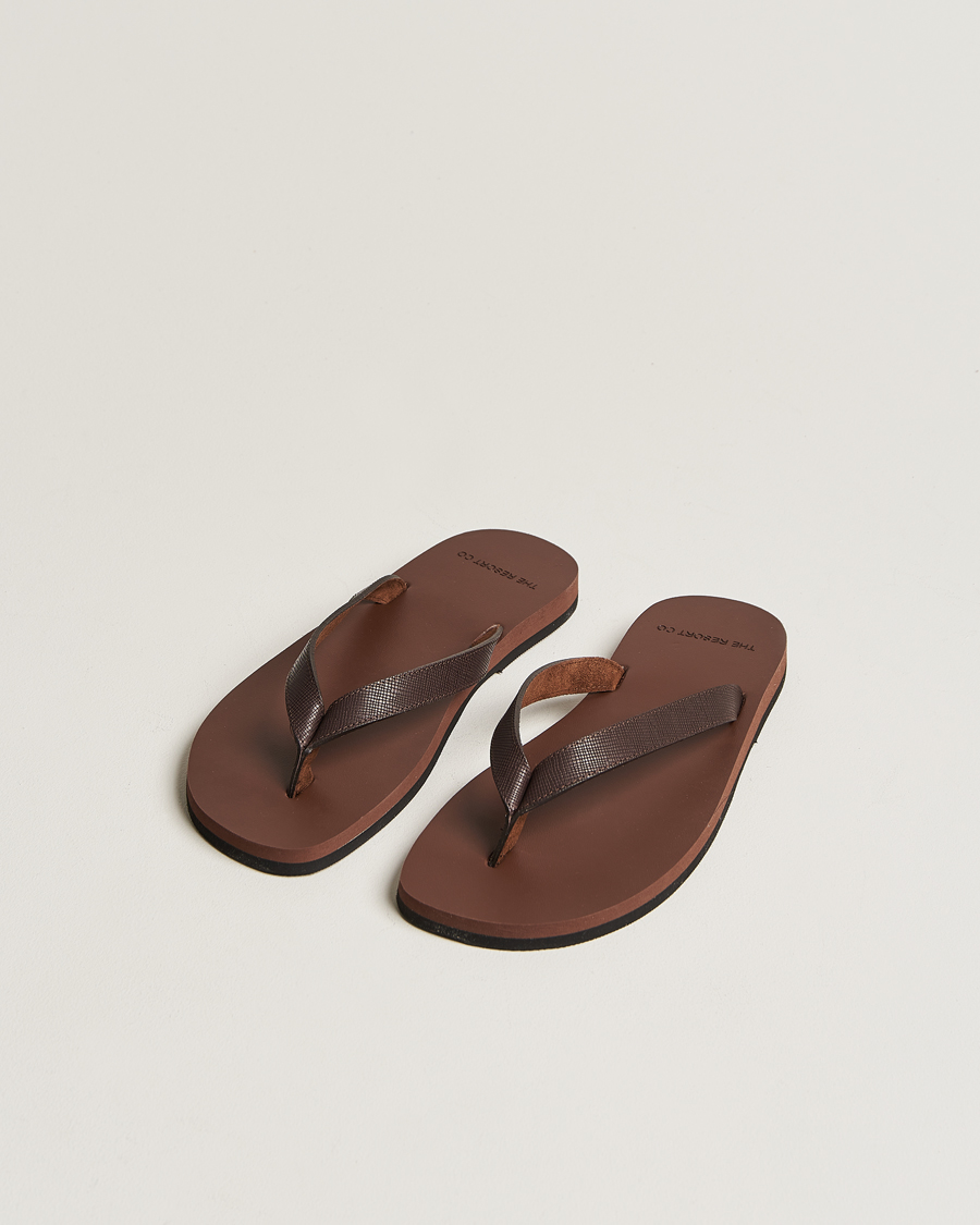 Mies |  | The Resort Co | Saffiano Leather Flip-Flop Brown
