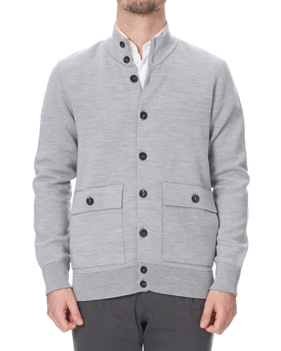 Mies | Puserot | 14 Savile Row | Silk/Cashmere/Wool Cardigan Pale Grey