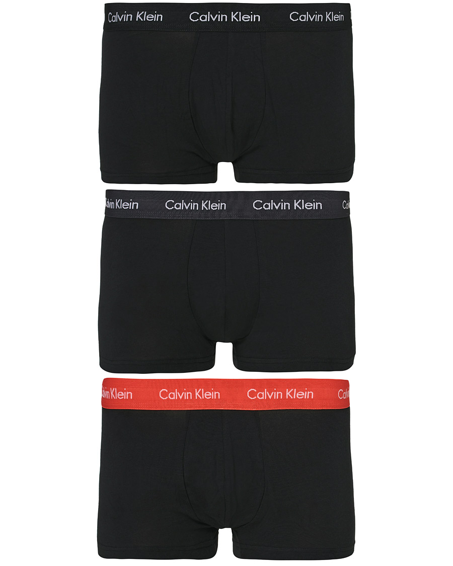 Mies | Alusvaatteet | Calvin Klein | Cotton Stretch 3-Pack Low Rise Trunk Black/Coral/Grey