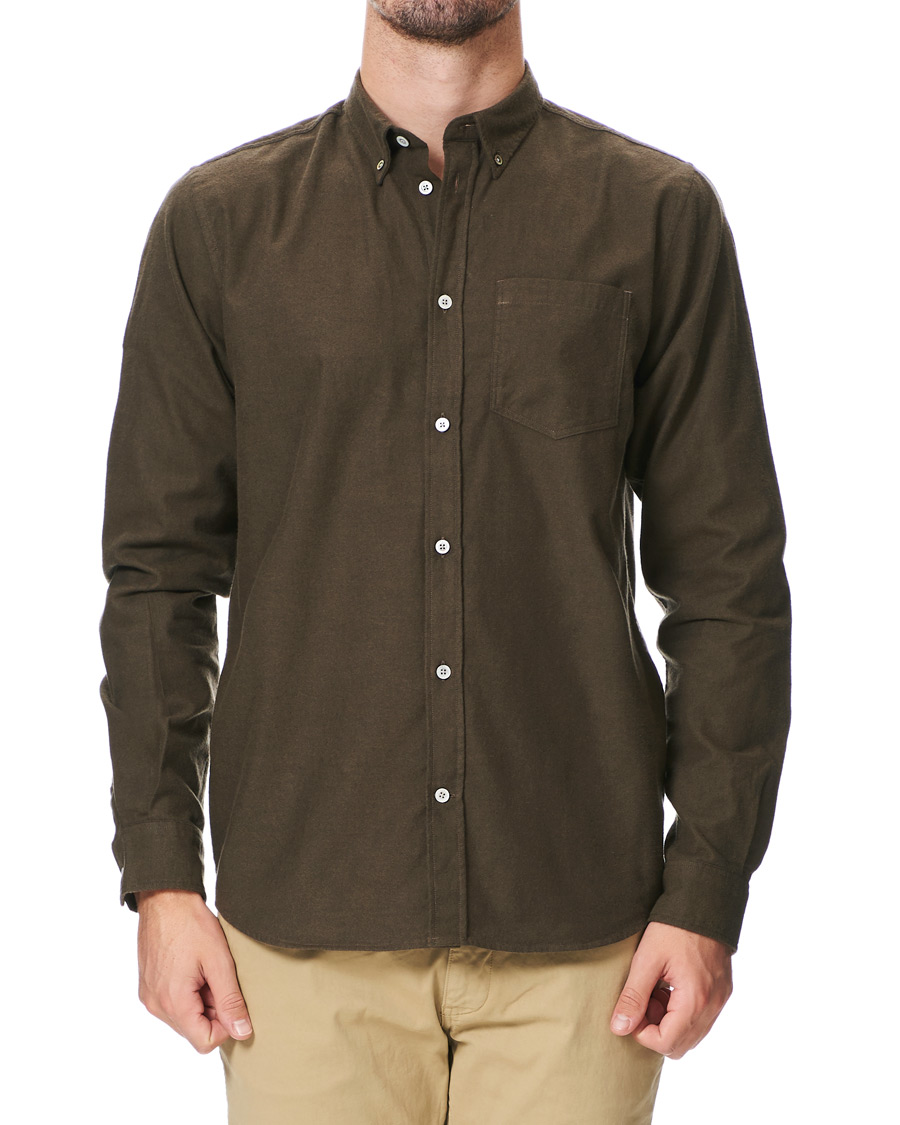 Mies | Kauluspaidat | Norse Projects | Anton Brushed Flannel Shirt Dark Green