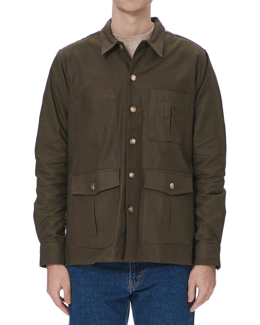 Mies |  | Drake's | Solid Twill Overshirt Olive
