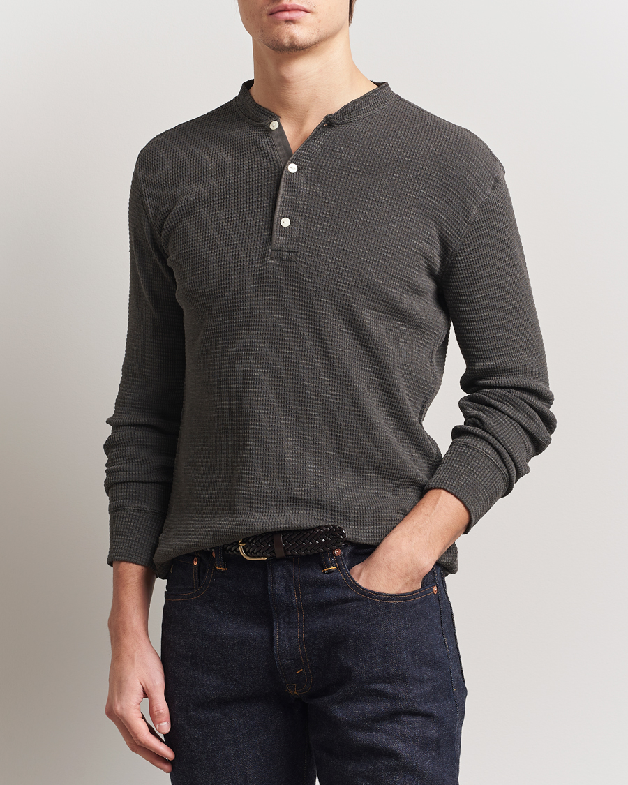 Mies | Puserot | RRL | Long Sleeve Henley Faded Black