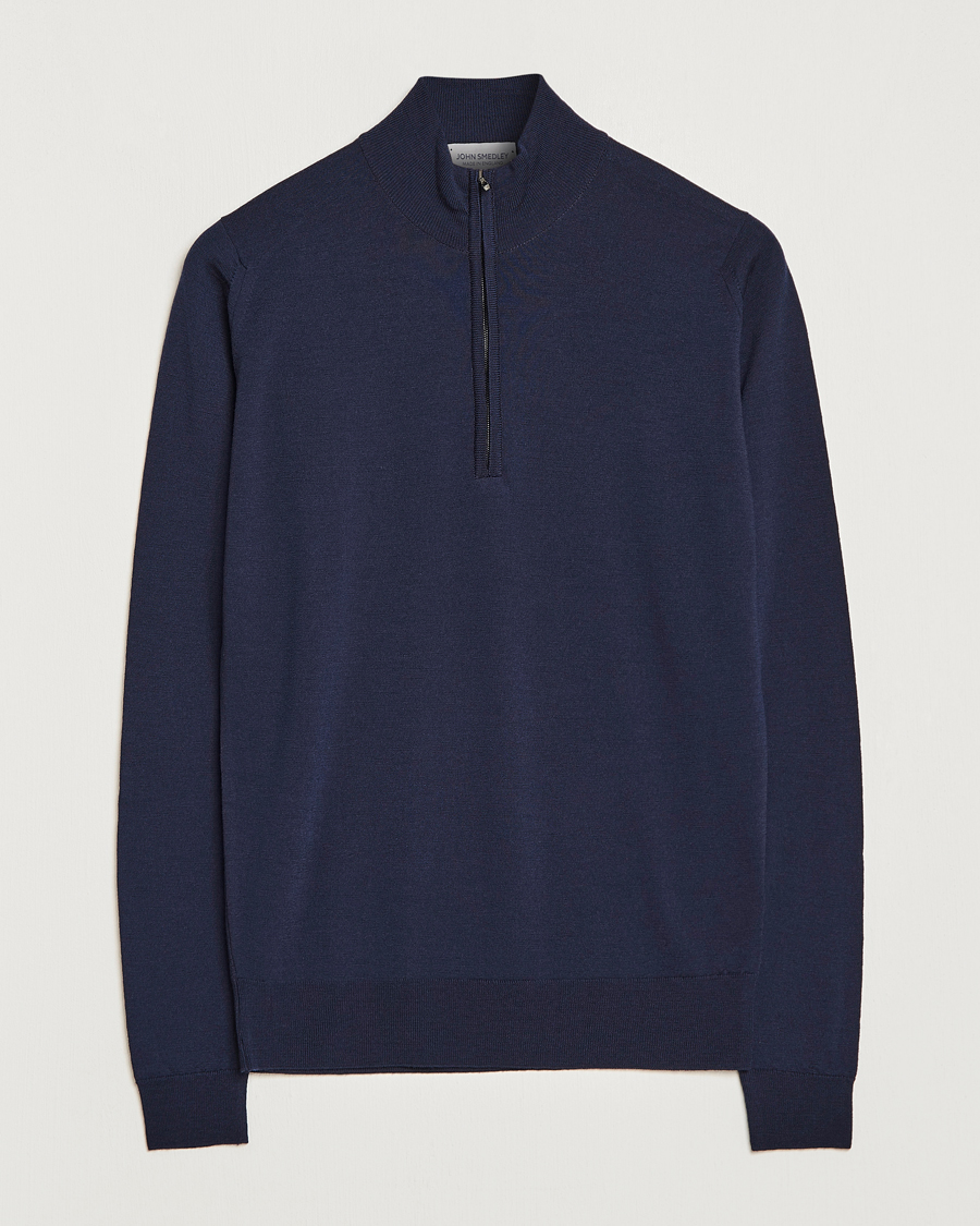 Mies | Puserot | John Smedley | Barrow Extra Fine Merino Half Zip Midnight