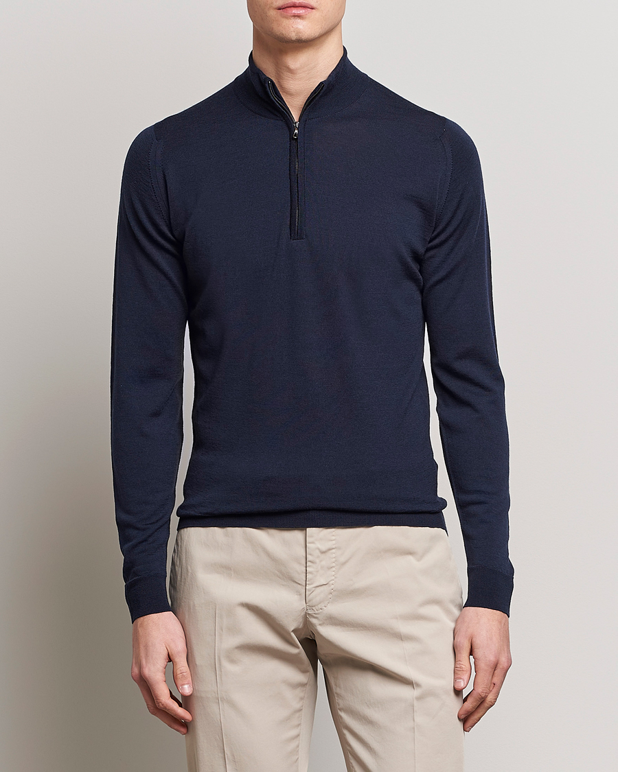 Mies | Puserot | John Smedley | Barrow Extra Fine Merino Half Zip Midnight