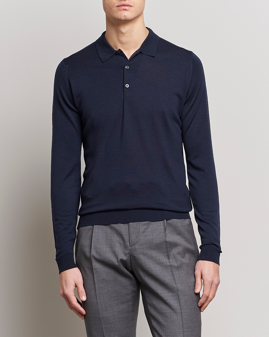 Mies | Puserot | John Smedley | Belper Extra Fine Merino Polo Pullover Midnight