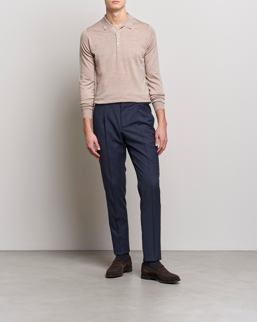 Mies | Best of British | John Smedley | Belper Extra Fine Merino Polo Pullover Soft Fawn