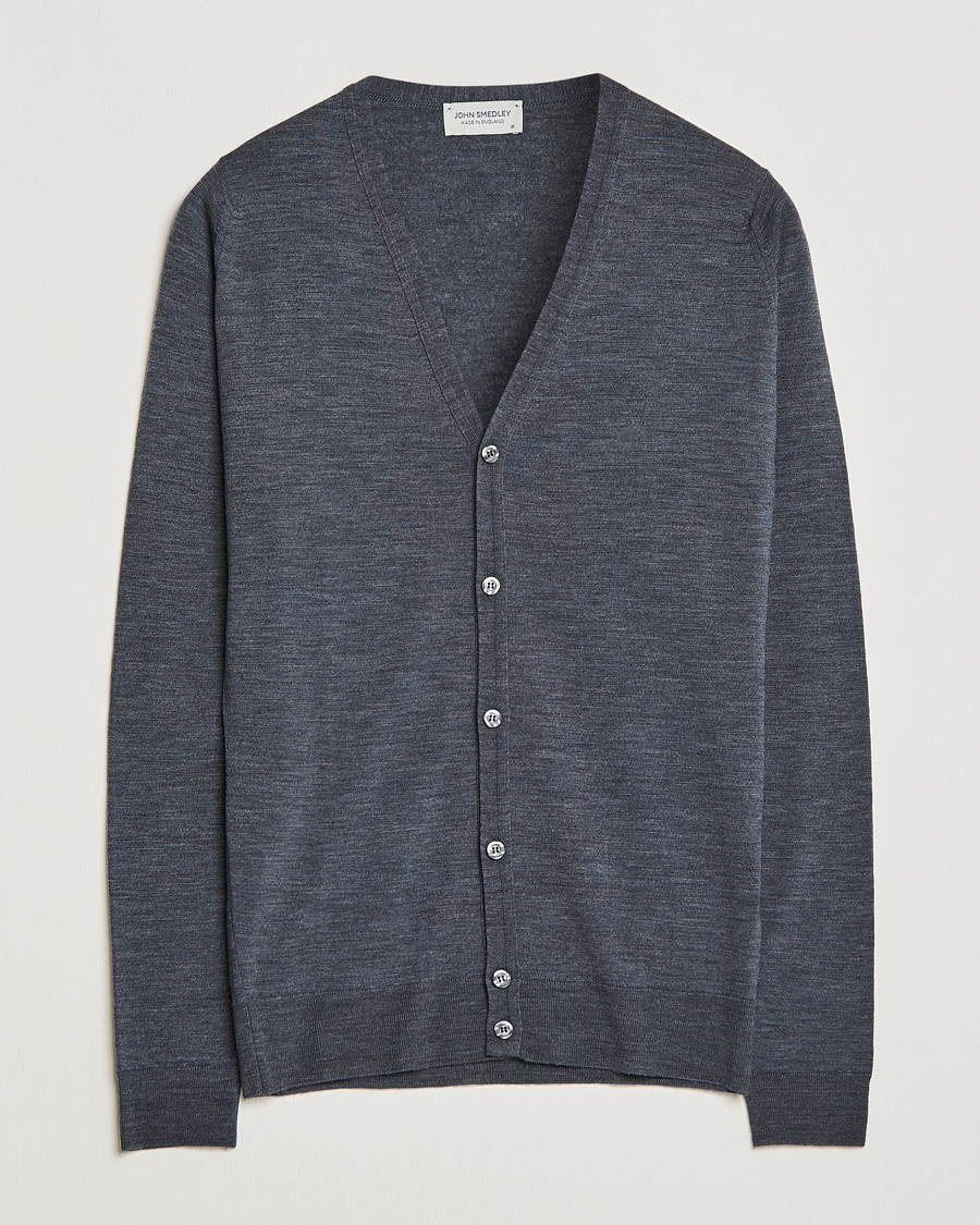 Mies | Puserot | John Smedley | Petworth Extra Fine Merino Cardigan Charcoal