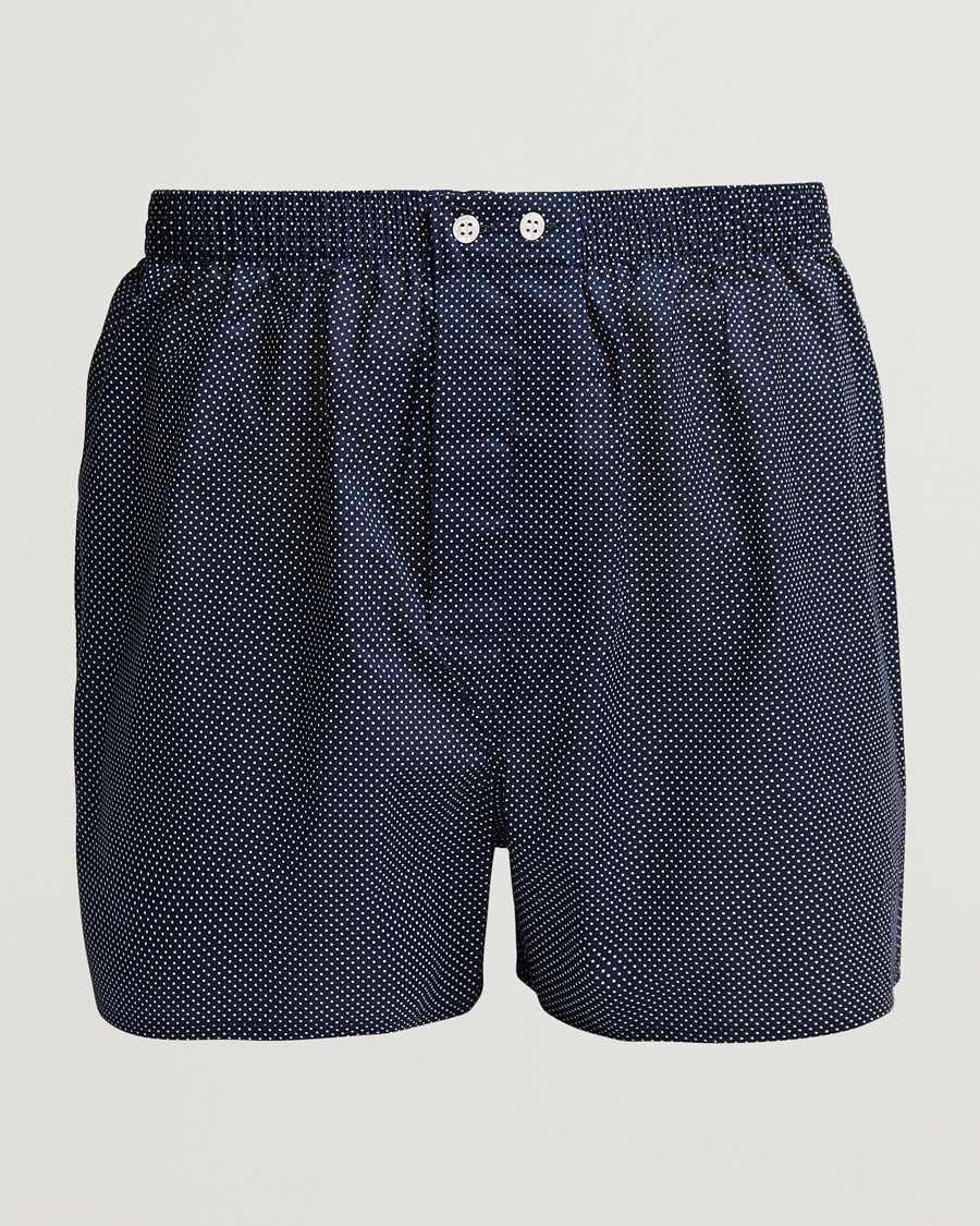 Mies |  | Derek Rose | Classic Fit Cotton Boxer Shorts Navy Polka Dot