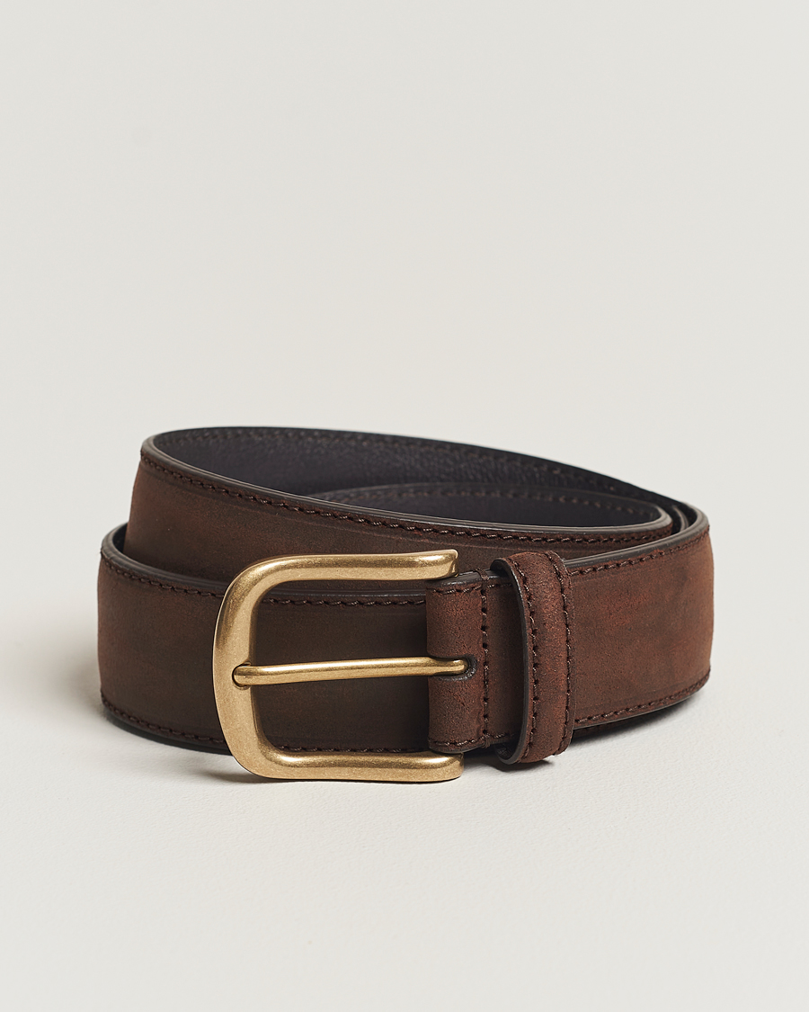 Mies | Vyöt | Crockett & Jones | 3,5 cm Belt Dk Brown Rough-Out Suede