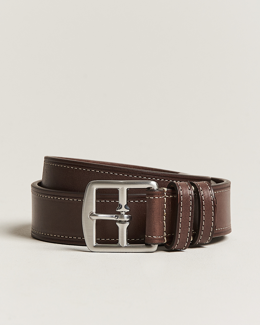 Mies | Vyöt | Anderson's | Bridle Stiched 3,5 cm Leather Belt Brown