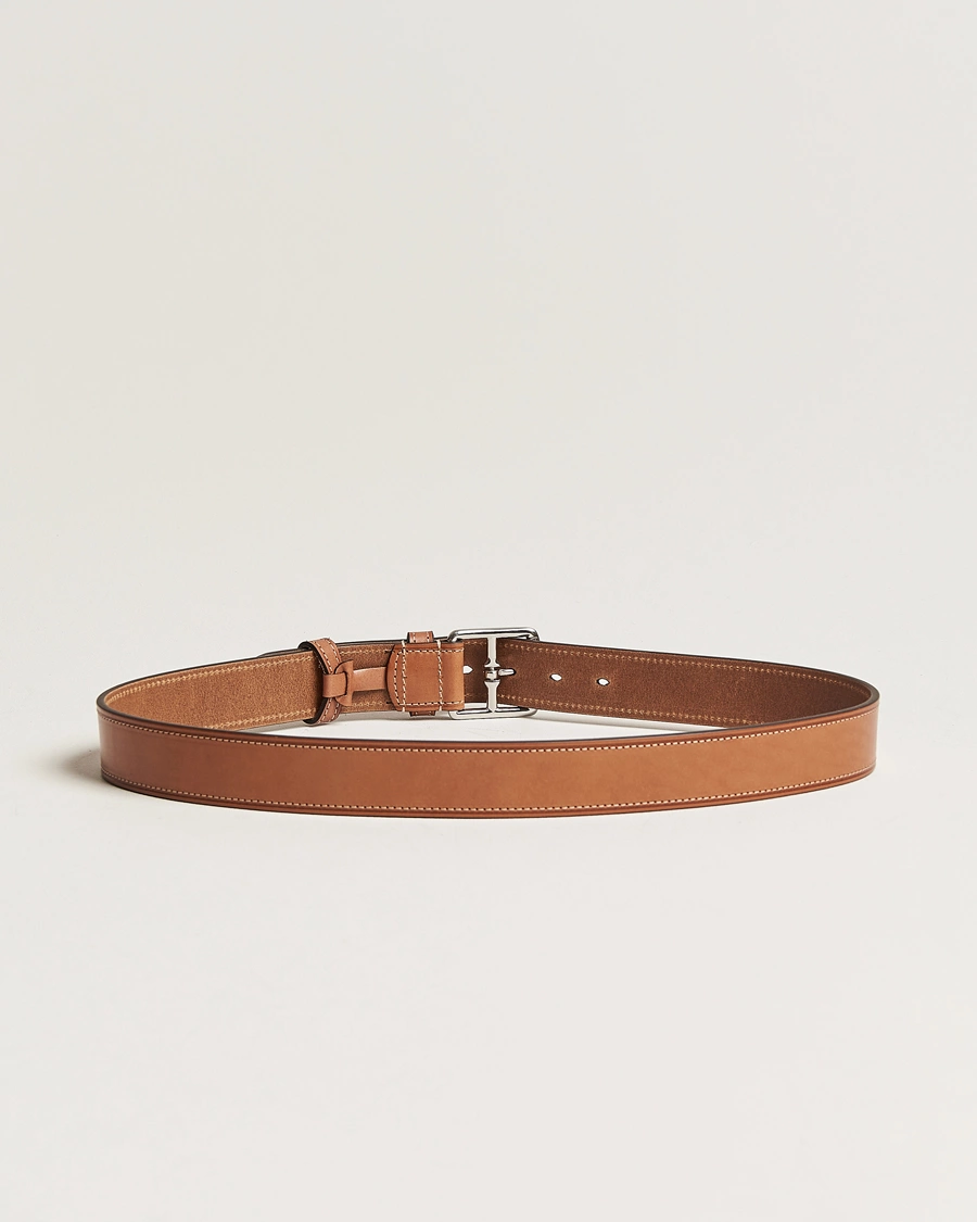 Mies | Asusteet | Anderson's | Bridle Stiched 3,5 cm Leather Belt Tan