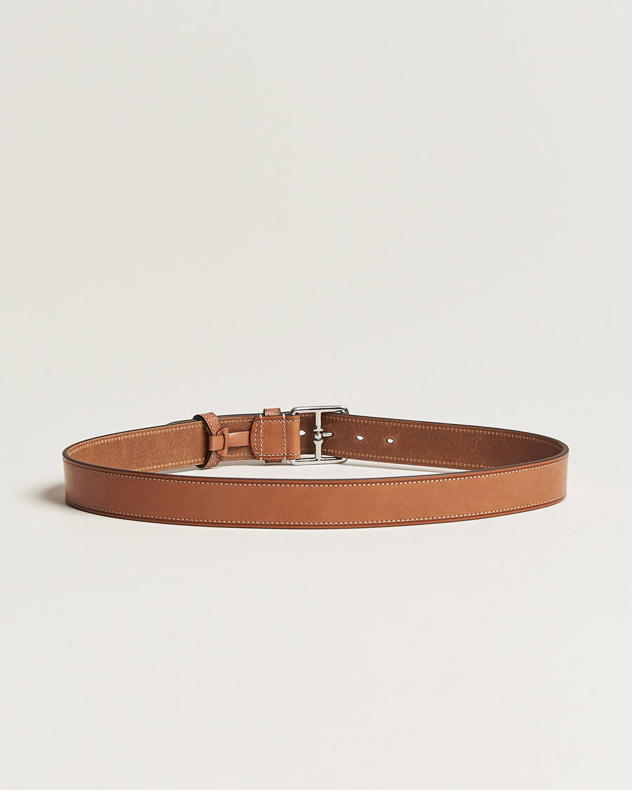 Mies | Vyöt | Anderson's | Bridle Stiched 3,5 cm Leather Belt Tan