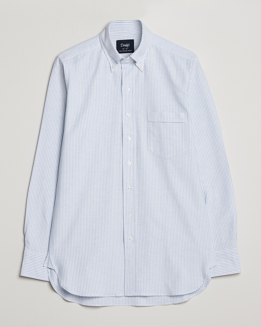 Mies | Kauluspaidat | Drake's | Striped Button Down Oxford Shirt Blue