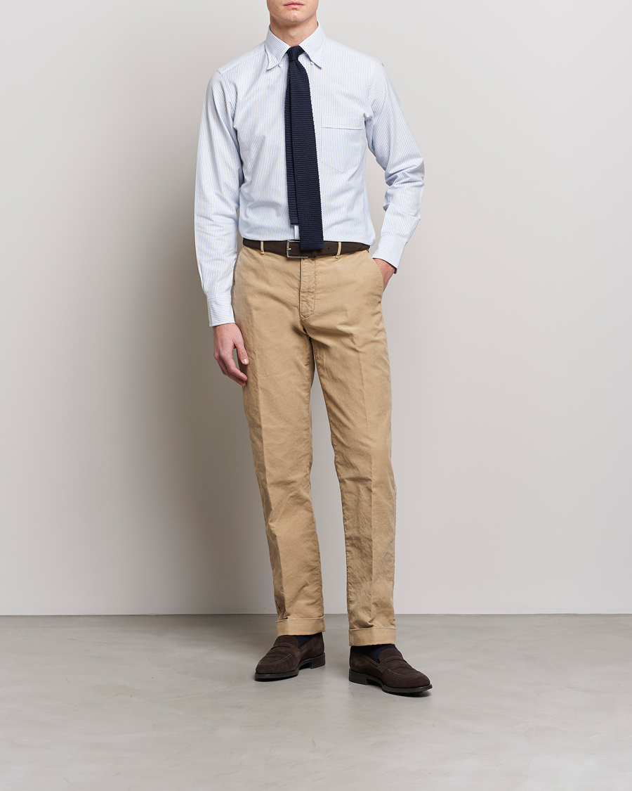 Mies | Kauluspaidat | Drake's | Striped Button Down Oxford Shirt Blue