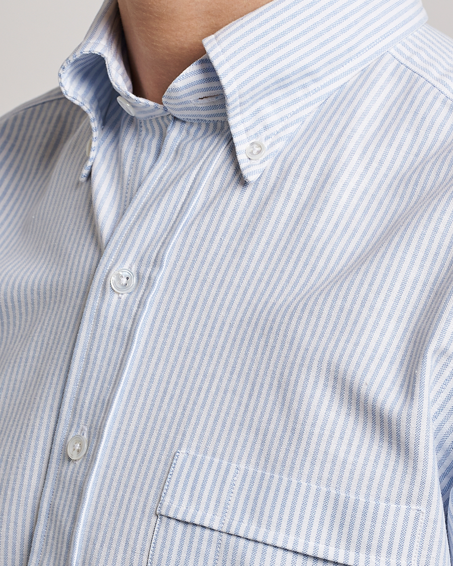 Mies | Kauluspaidat | Drake's | Striped Button Down Oxford Shirt Blue