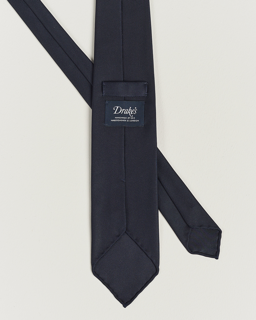Mies |  | Drake's | Handrolled Woven Silk 8 cm Tie Navy