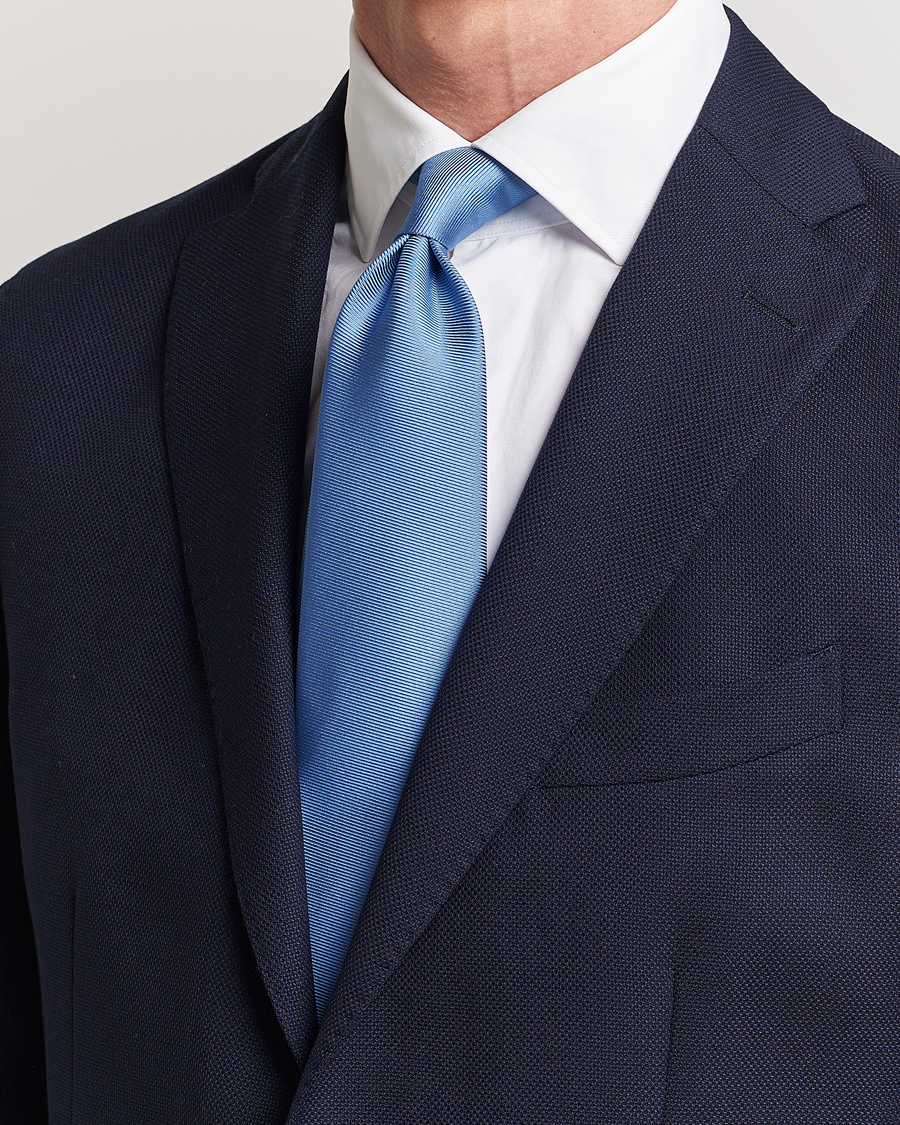 Mies |  | Drake's | Handrolled Woven Silk 8 cm Tie Blue