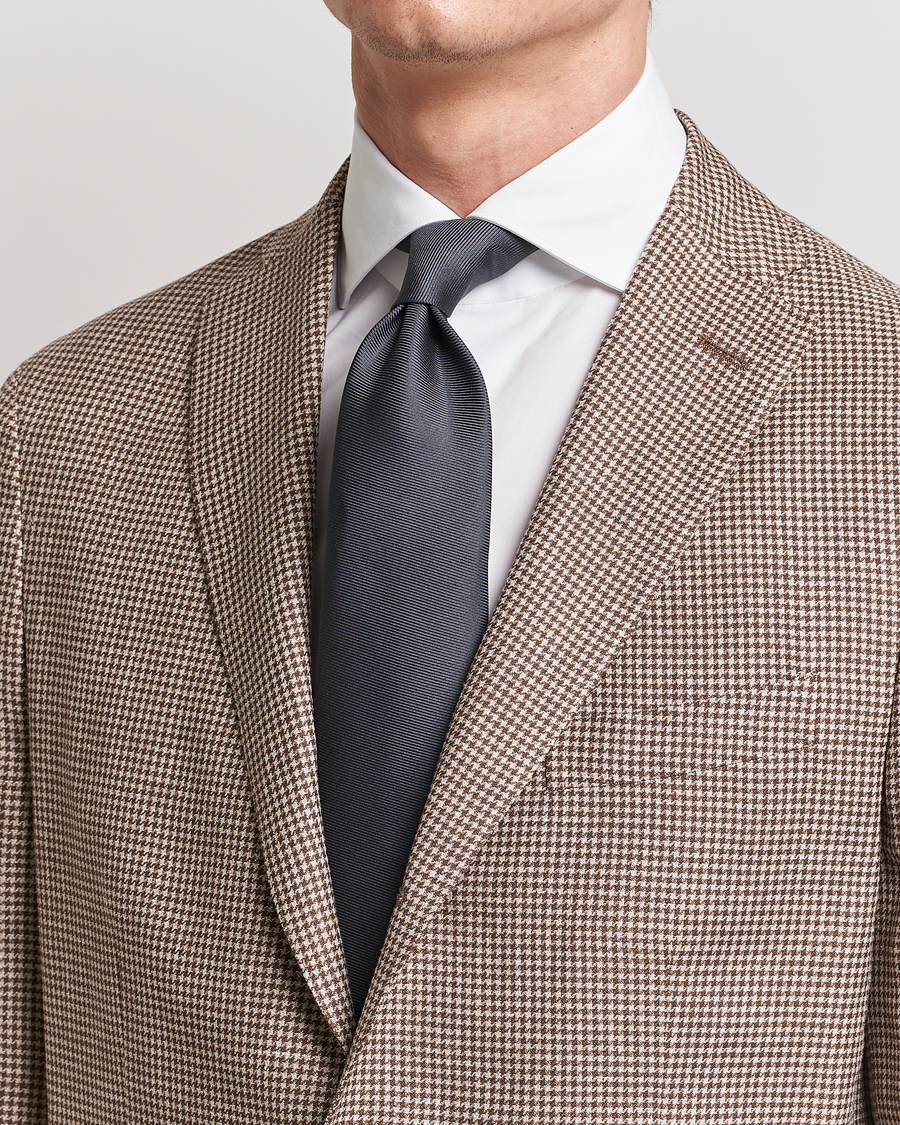 Mies |  | Drake's | Handrolled Woven Silk 8 cm Tie Grey