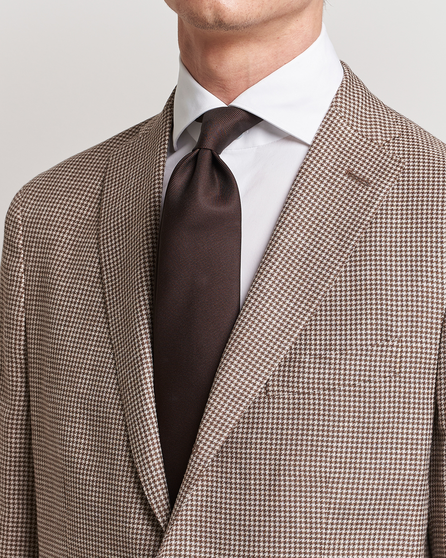 Mies |  | Drake's | Handrolled Woven Silk 8 cm Tie Brown