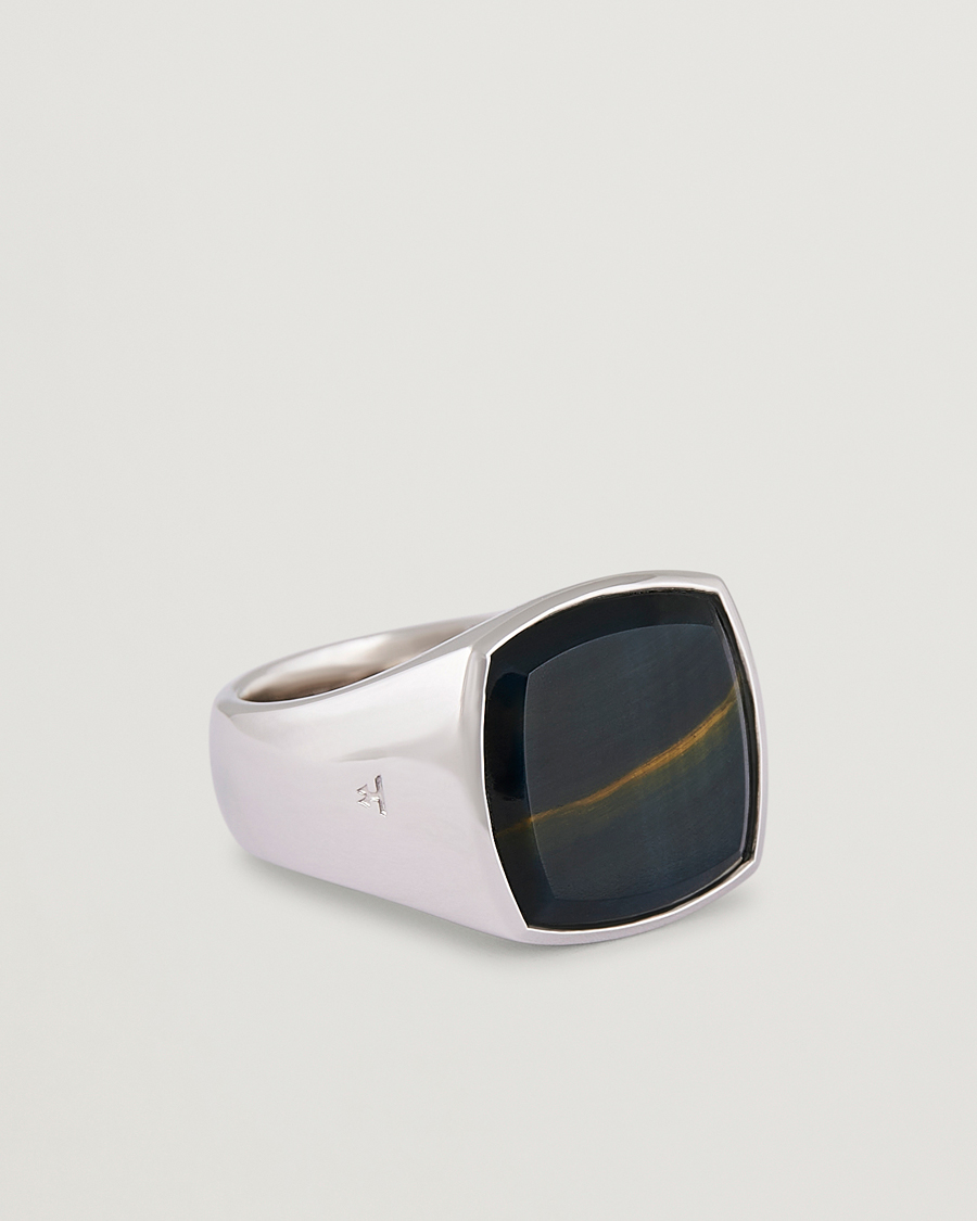 Mies | Korut | Tom Wood | Cushion Blue Hawk Eye Ring Silver