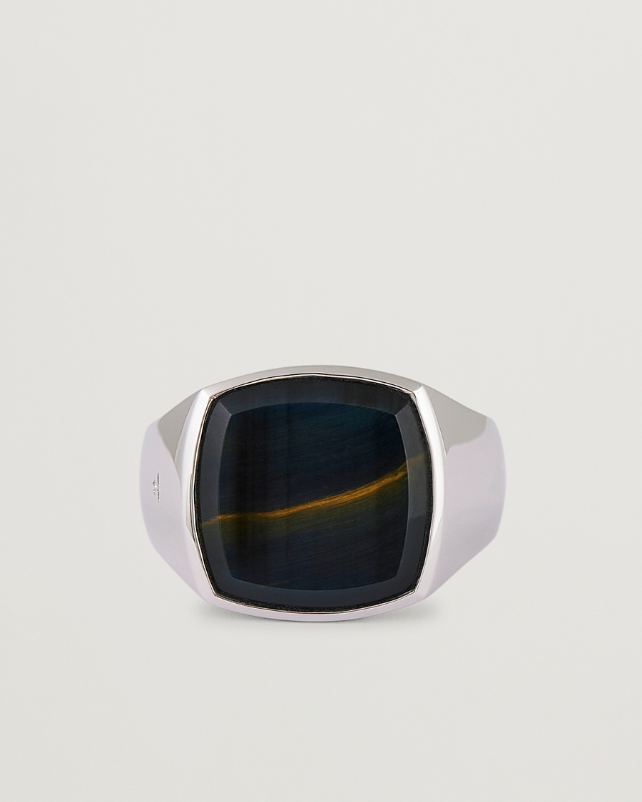 Mies | Korut | Tom Wood | Cushion Blue Hawk Eye Ring Silver
