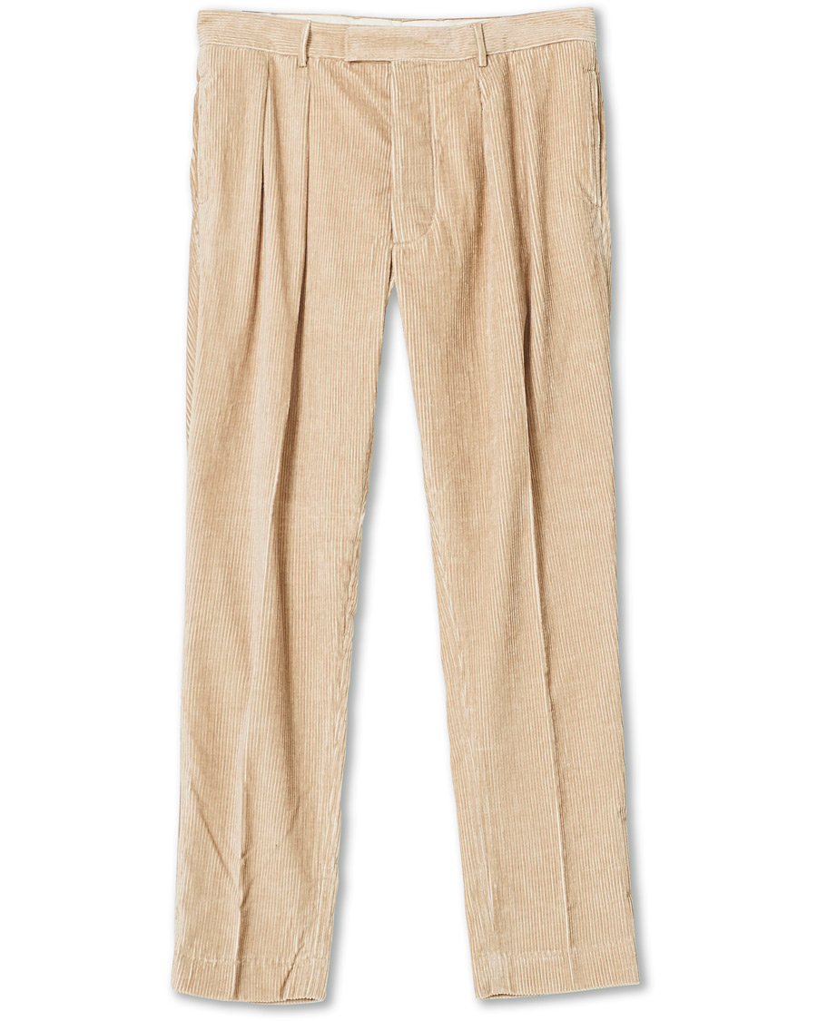 Mies | Housut | Mackintosh | Wild Pleated Cord Trousers Beige