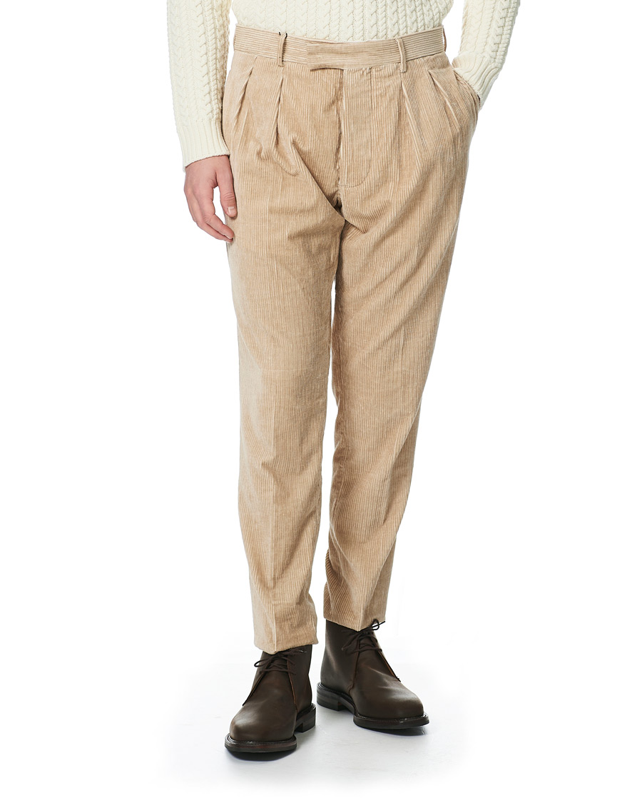 Mies | Housut | Mackintosh | Wild Pleated Cord Trousers Beige