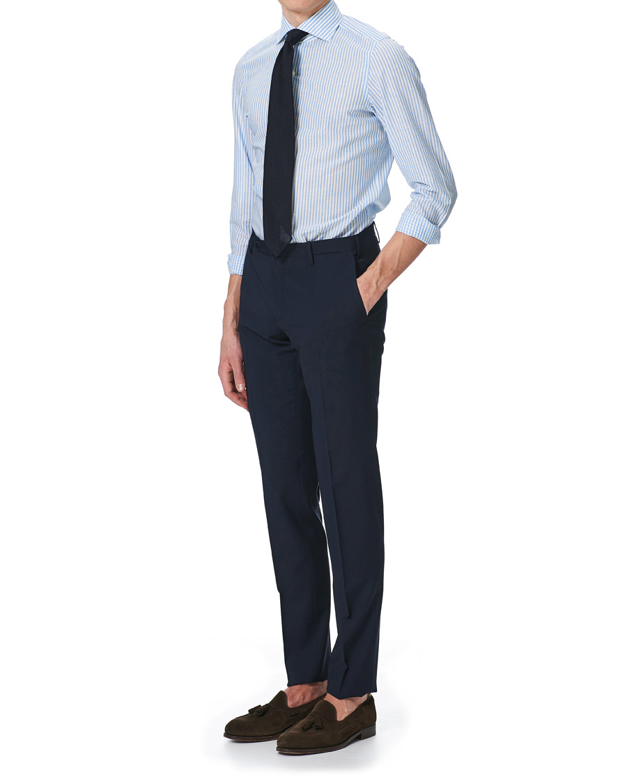 Mies | Kauluspaidat | Finamore Napoli | Milano Slim Fit Cotton/Linen Dress Shirt Blue