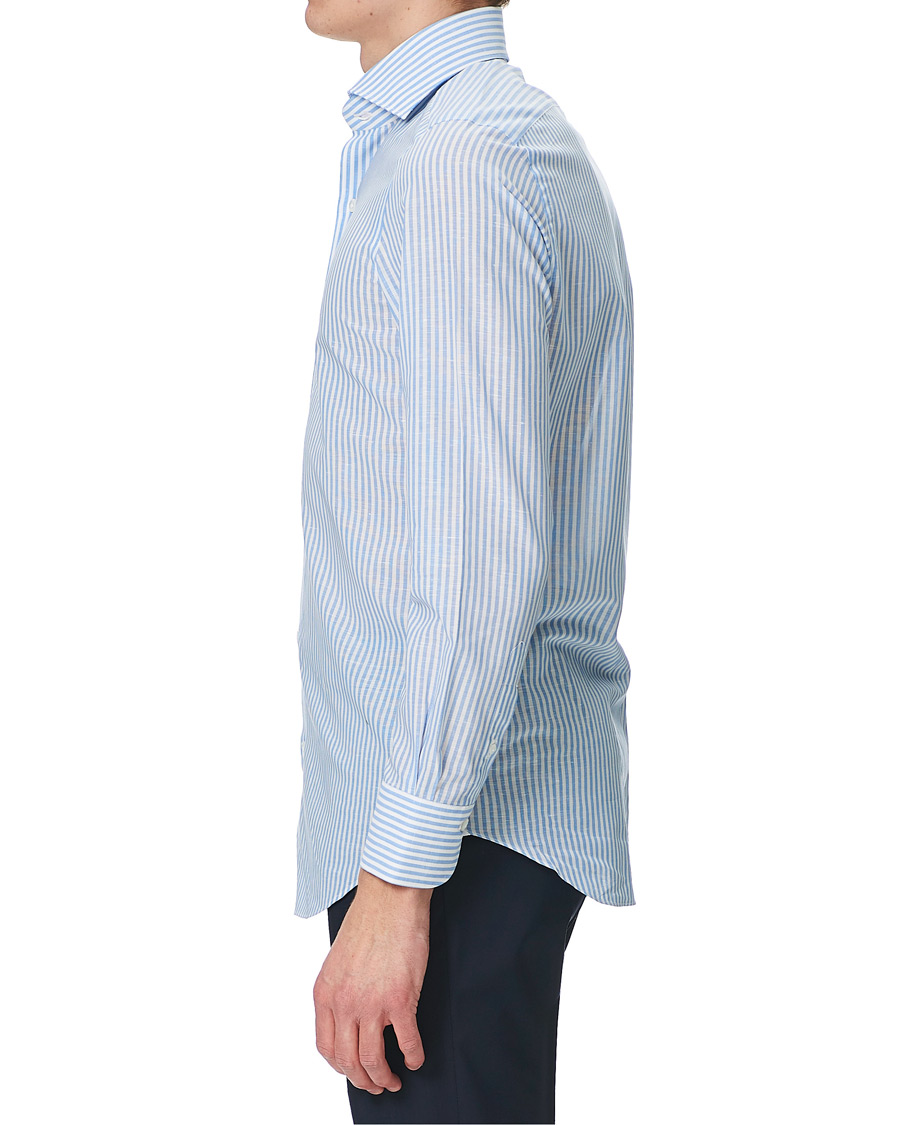 Mies | Kauluspaidat | Finamore Napoli | Milano Slim Fit Cotton/Linen Dress Shirt Blue