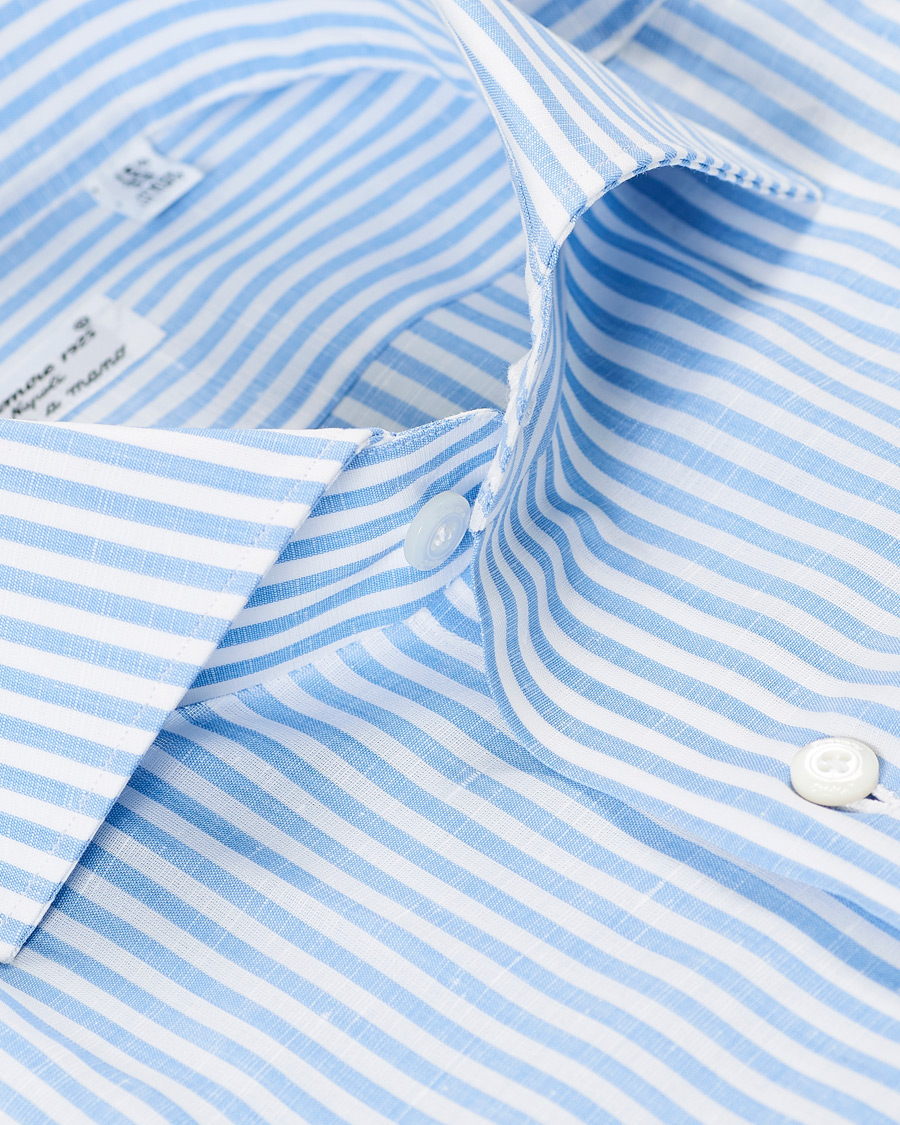 Mies | Kauluspaidat | Finamore Napoli | Milano Slim Fit Cotton/Linen Dress Shirt Blue