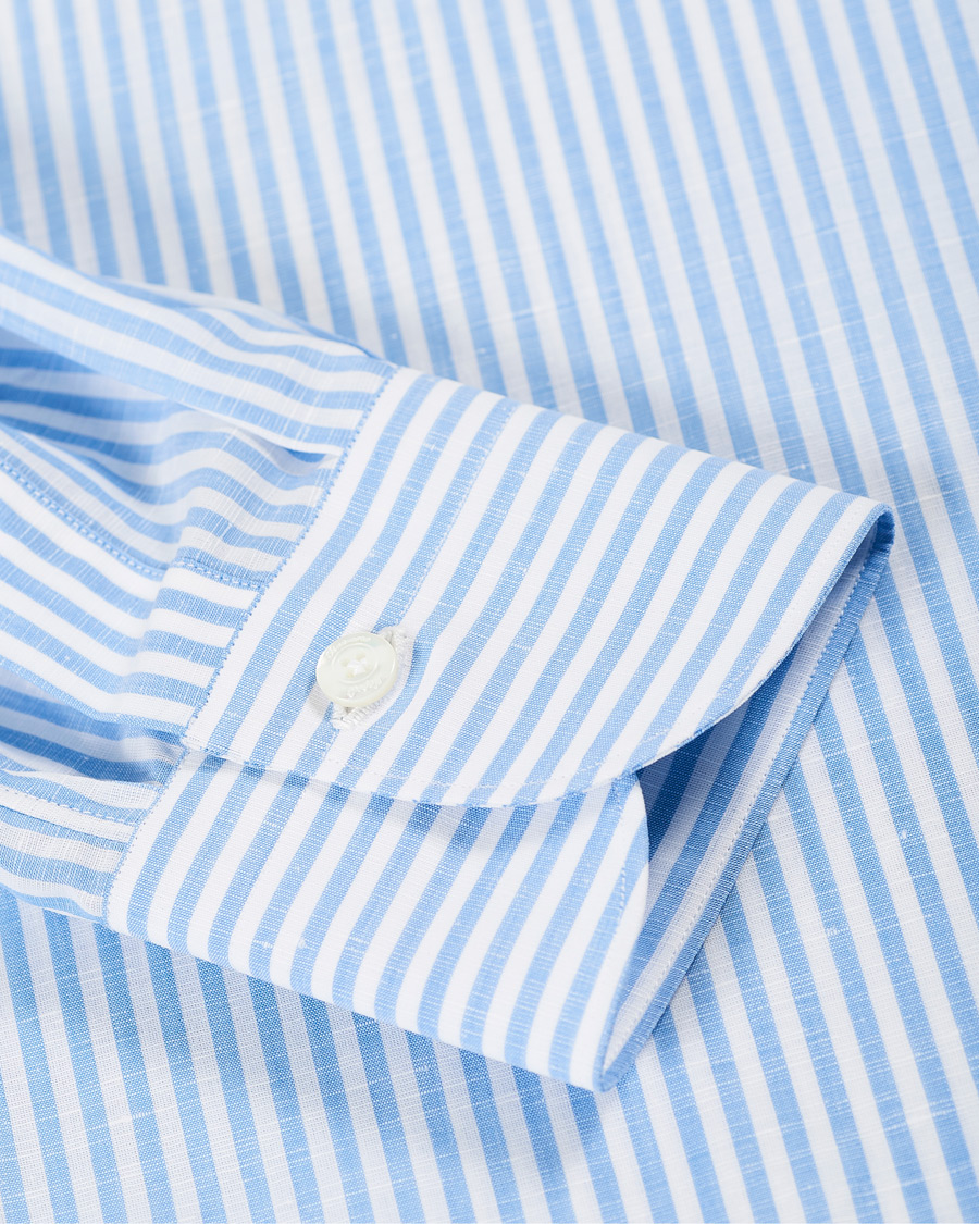 Mies | Kauluspaidat | Finamore Napoli | Milano Slim Fit Cotton/Linen Dress Shirt Blue