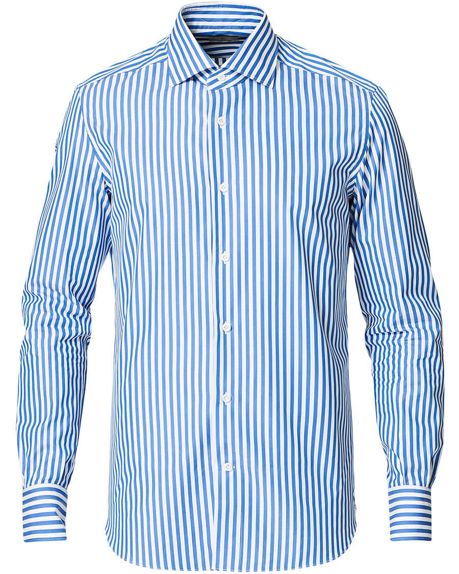 Mies | Kauluspaidat | Mazzarelli | Soft Cotton Cut Away Shirt Blue/White