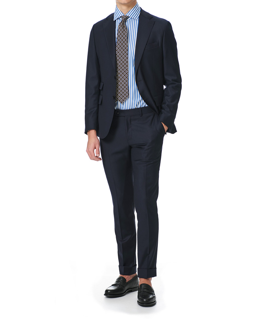 Mies | Kauluspaidat | Mazzarelli | Soft Cotton Cut Away Shirt Blue/White