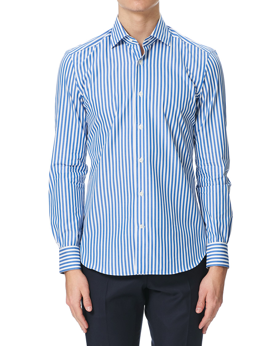 Mies | Kauluspaidat | Mazzarelli | Soft Cotton Cut Away Shirt Blue/White
