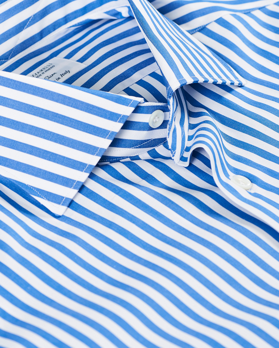 Mies | Kauluspaidat | Mazzarelli | Soft Cotton Cut Away Shirt Blue/White