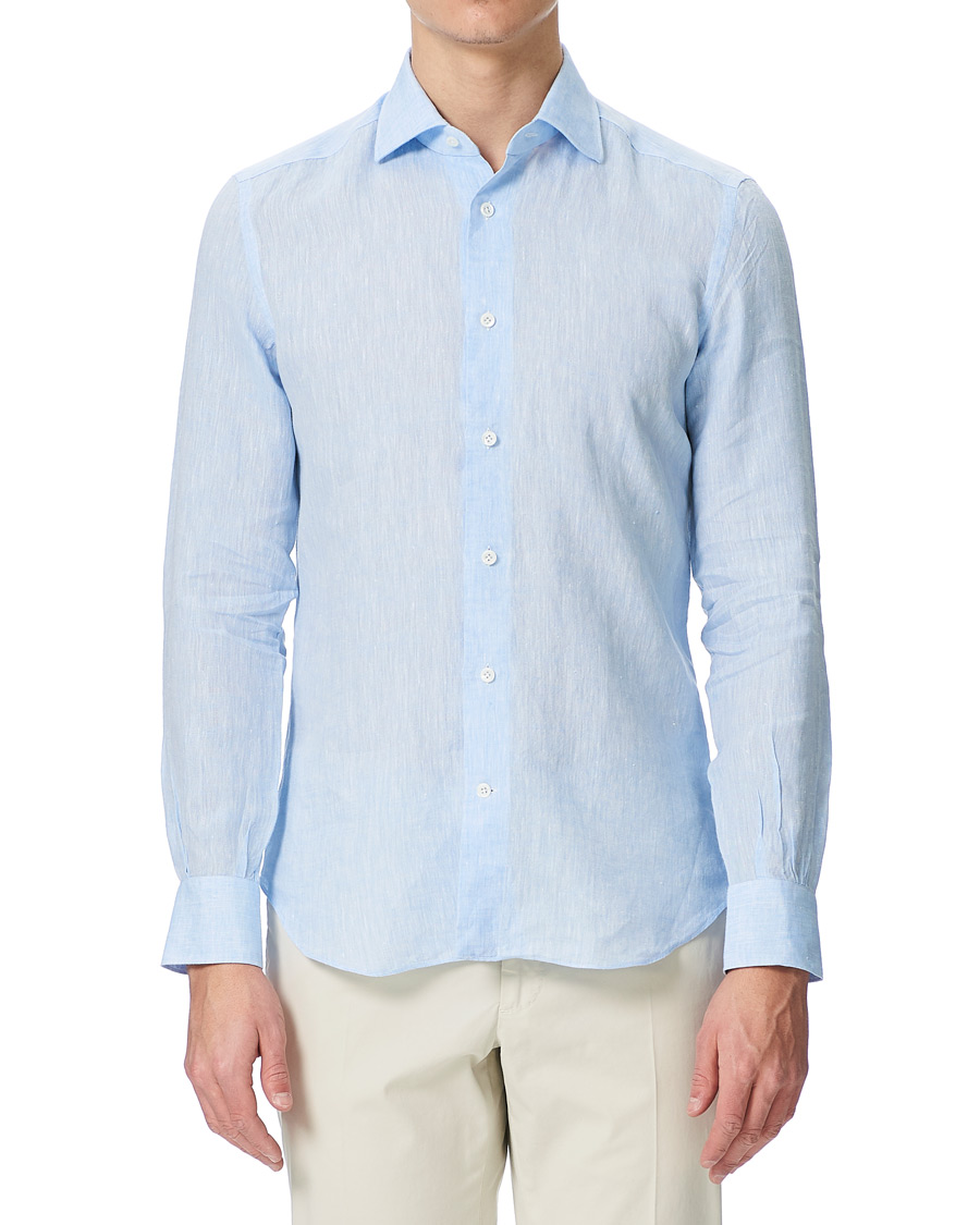 Mies | Kauluspaidat | Mazzarelli | Linen Cut Away Shirt Light Blue