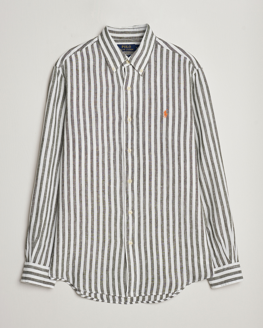Mies | Kauluspaidat | Polo Ralph Lauren | Custom Fit Striped Linen Shirt Olive/White