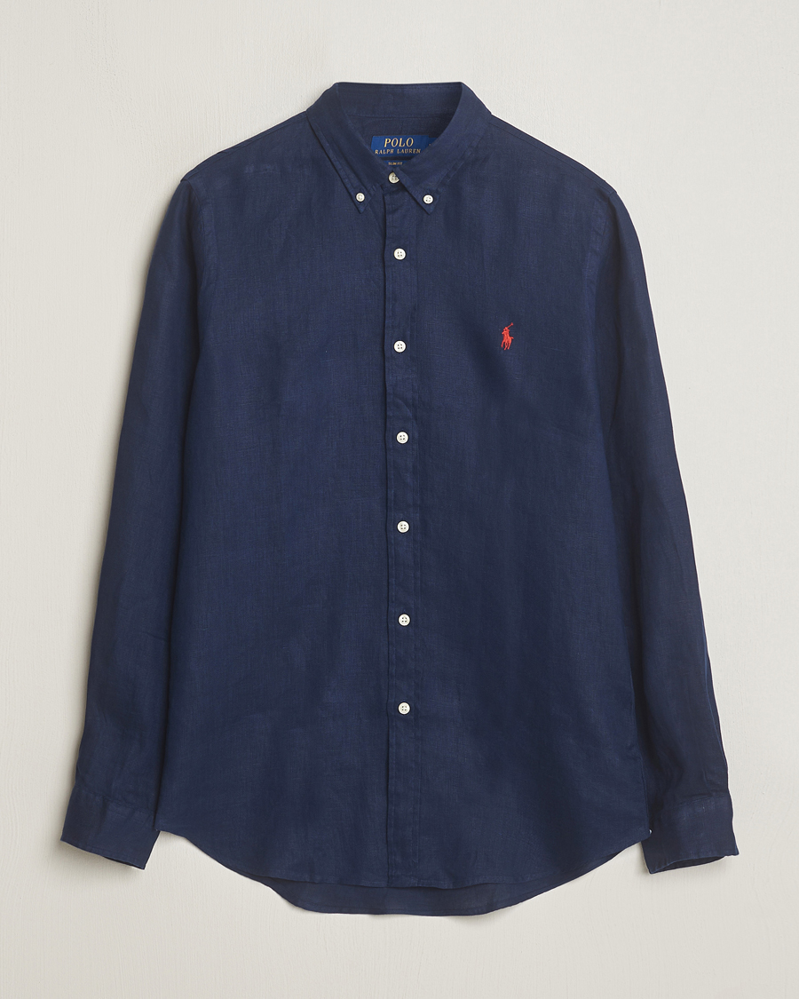 Miehet |  | Polo Ralph Lauren | Slim Fit Linen Button Down Shirt Newport Navy