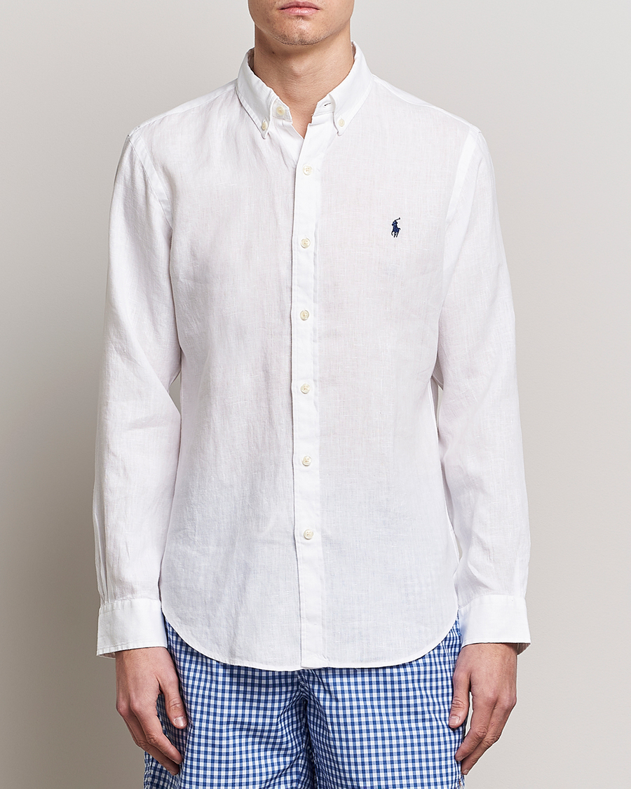 Mies | Pellavan paluu | Polo Ralph Lauren | Slim Fit Linen Button Down Shirt White
